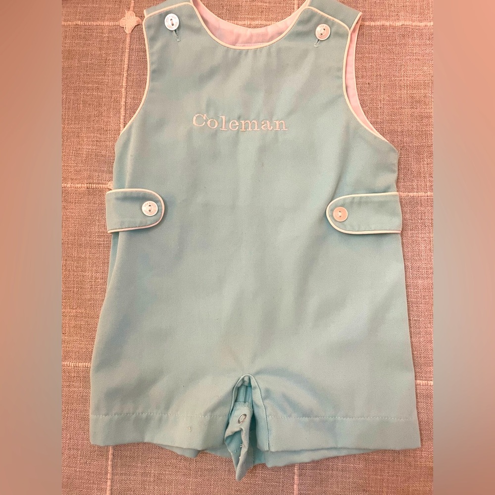 Light blue Little English John John with “Coleman” monogram size 9 months